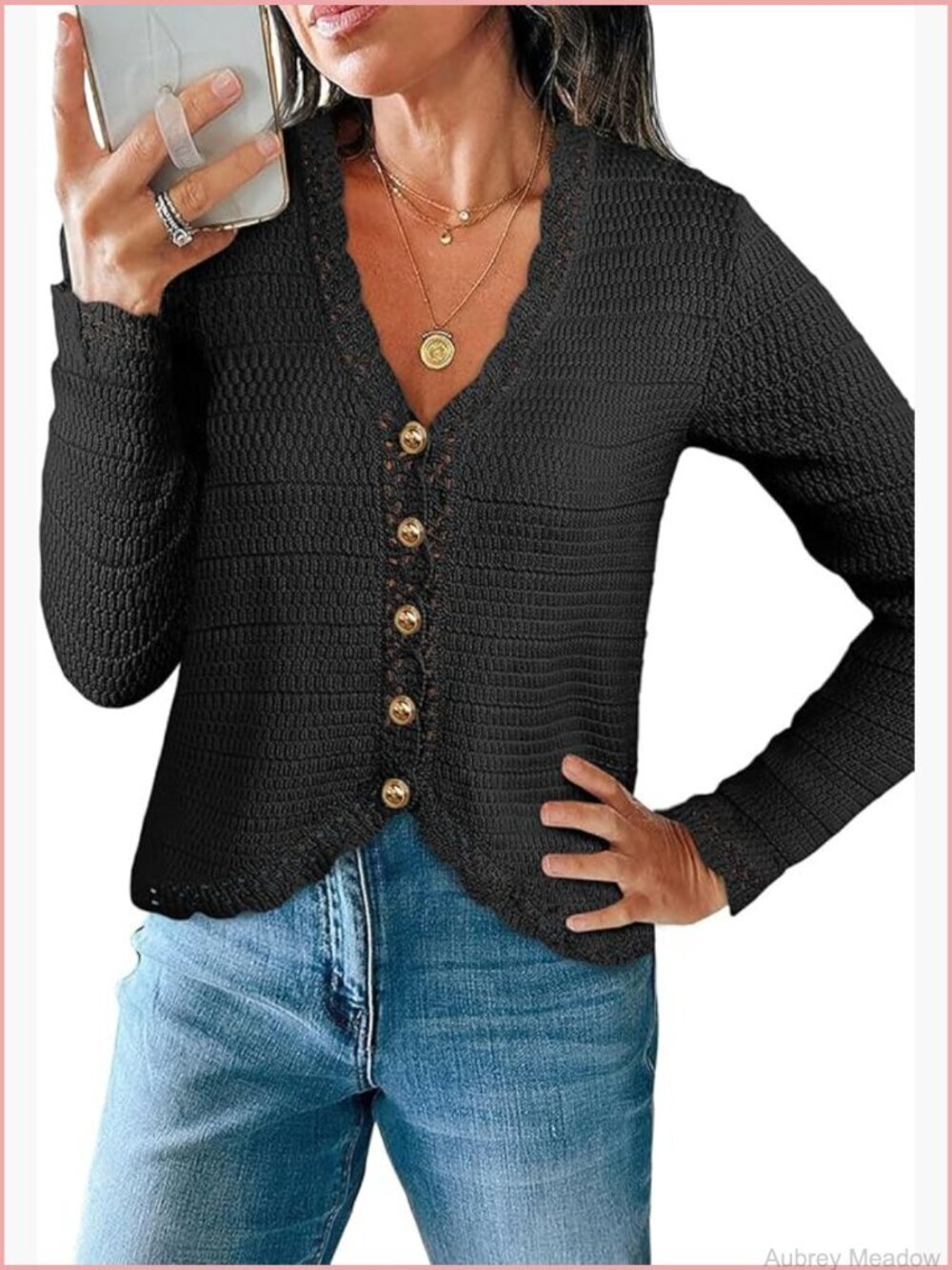 V Neck Cardigan Sweaters Button Up Cropped Boho Knit Long Sleeve Loose Trendy